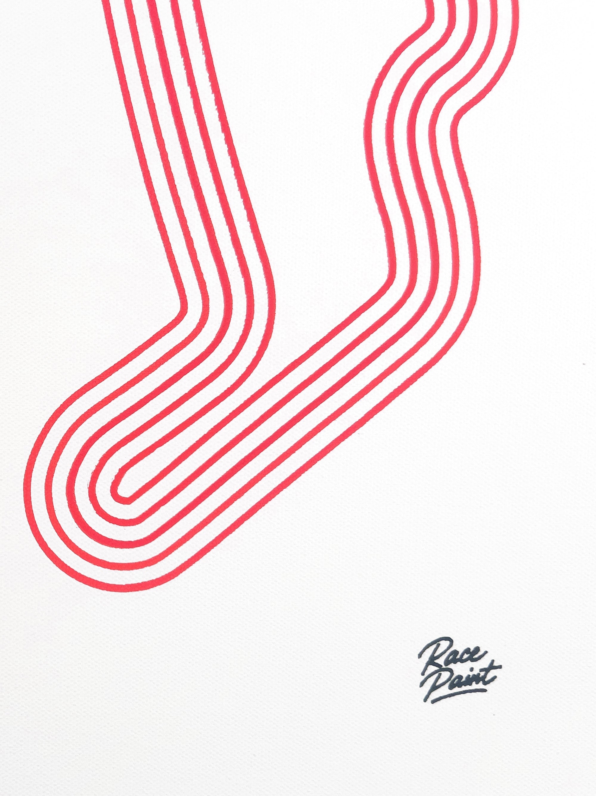 Original art by Race Paint Studios from the limited Racing Line Series of Spa-Francorchamps circuit, commemorating Ayrton Senna’s five Formula 1 victories.