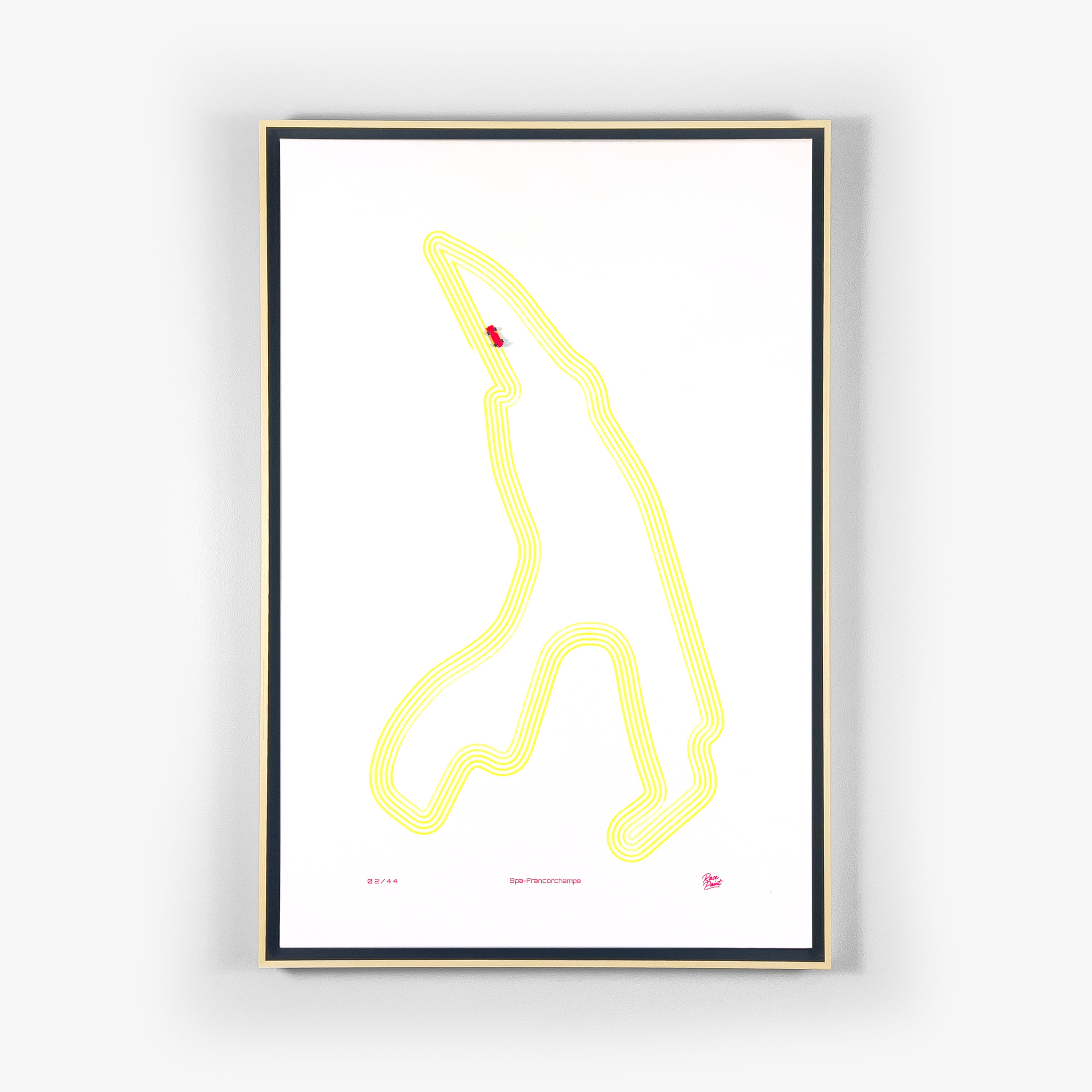 Original art by Race Paint Studios from the Racing Line Series of Spa-Francorchamps, commemorating Michael Schumacher’s six Formula 1 victories.